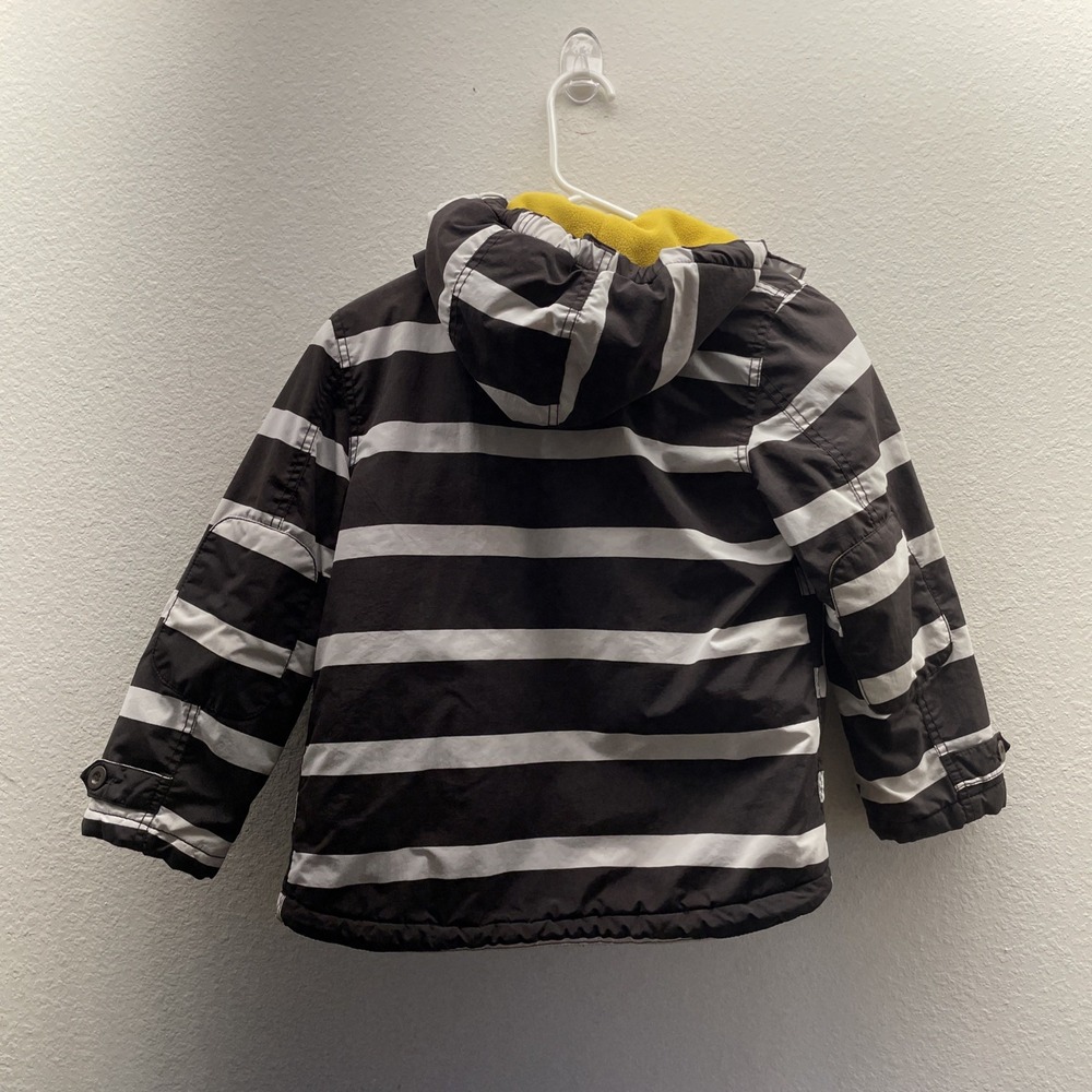 Mini Boden Boys Jacket Coat Parka size 8 Brown white Striped zip button cozy - Picture 3 of 14